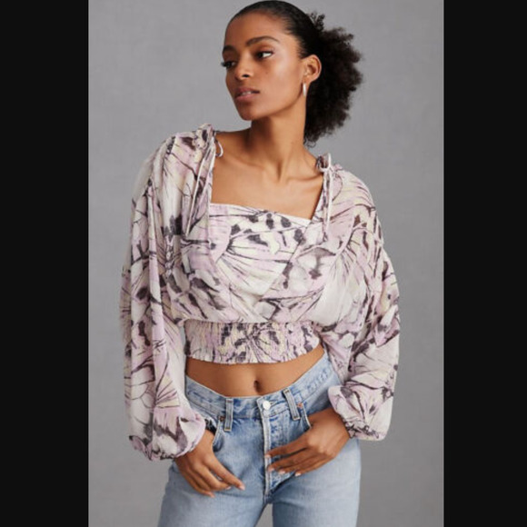 Anthropologie Sheer Peasant V-Neck Top - New - Small - Picture 2 of 7